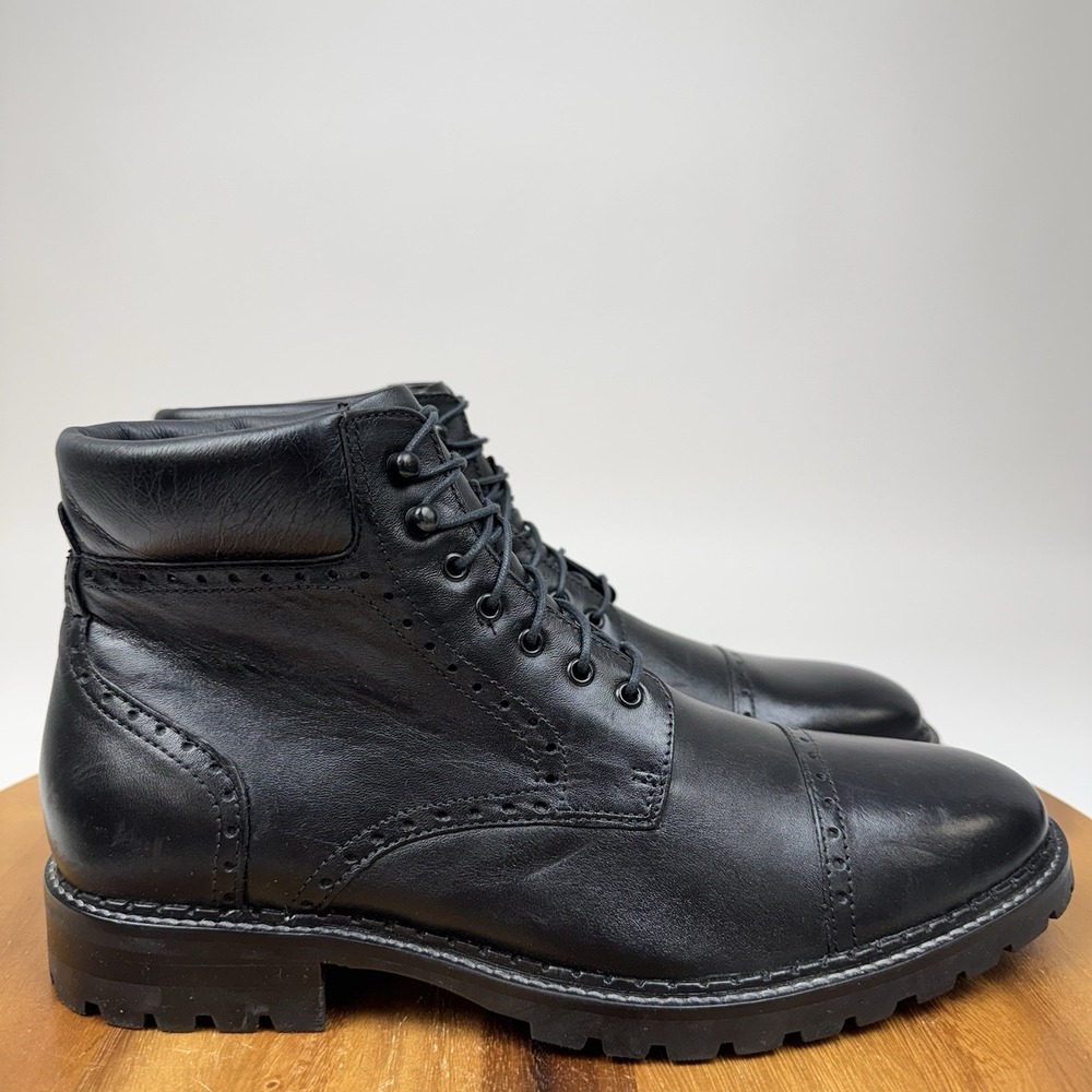 Mens Johnston & Murphy Garrison Black Leather Cap Toe Dress Boots Size 9.5 M EUC